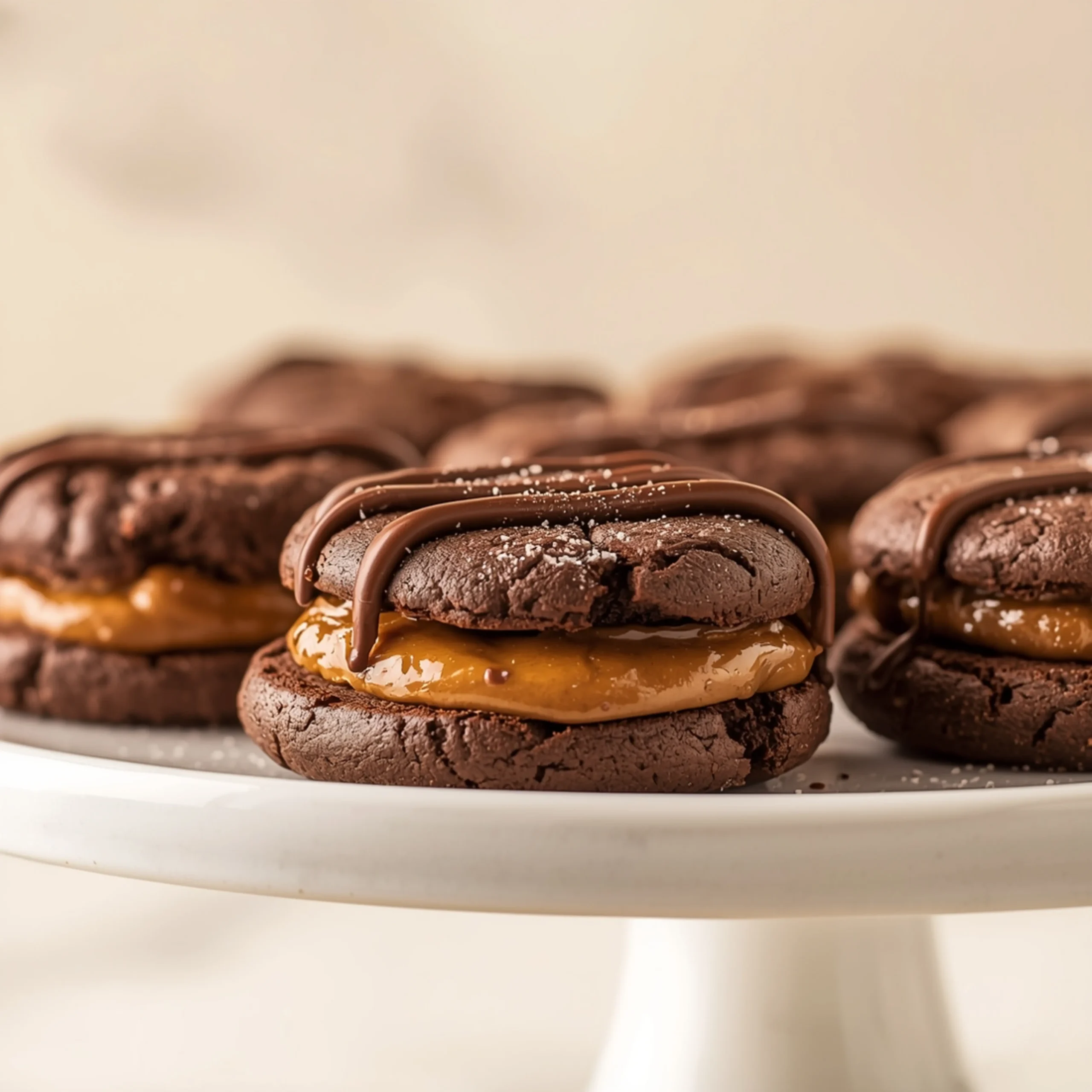 Close-up of Biscoff Stuffed Chocolate Cookies dessert with glossy finish and elegant toppings