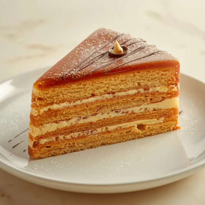 Close-up of Italian Love Cake dessert with glossy finish and elegant toppings