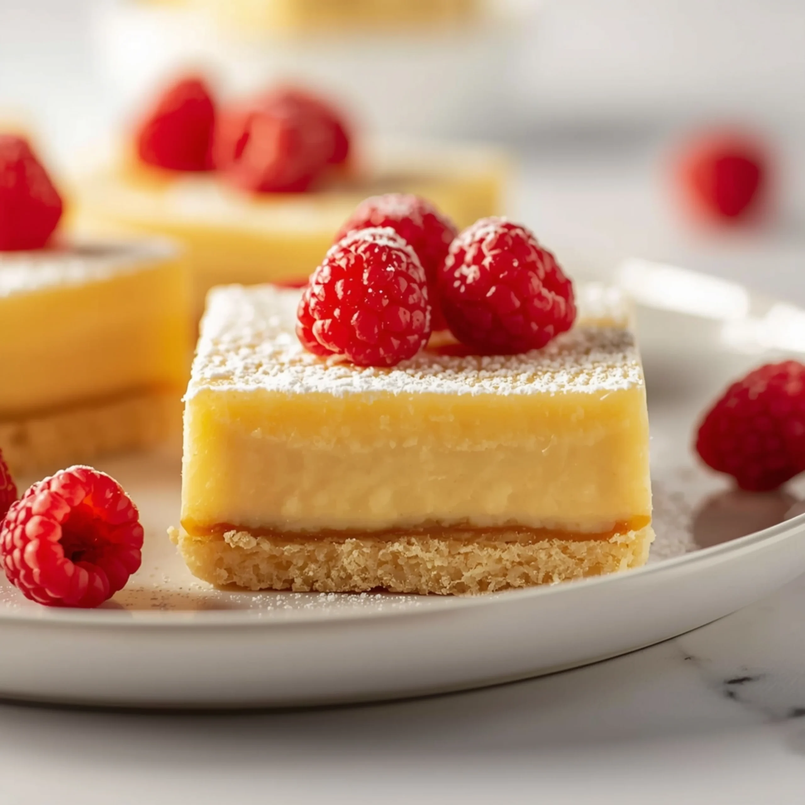 Close-up of Posset Bars dessert with a soft texture and elegant garnish