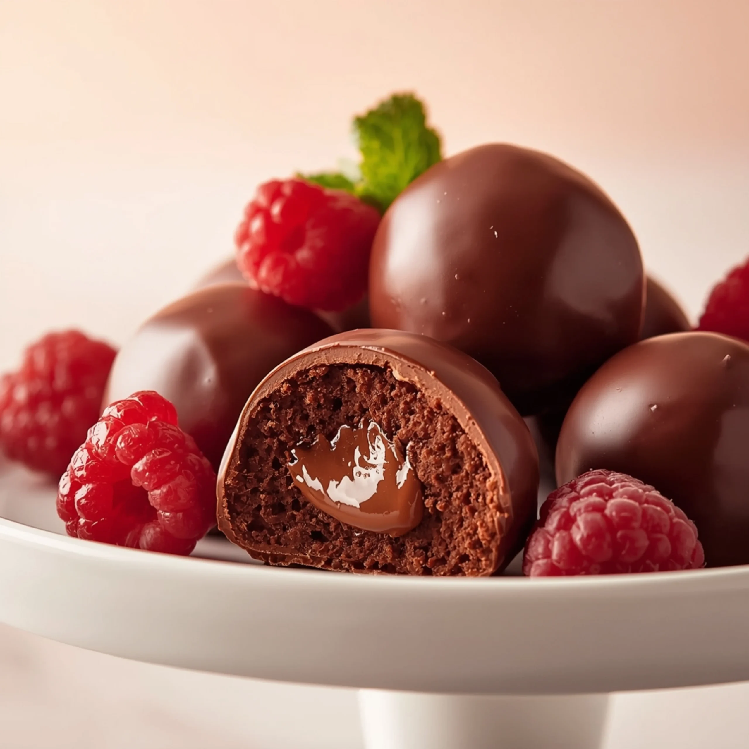 Close-up of Ruby Chocolate Truffles dessert with a soft texture and elegant garnish