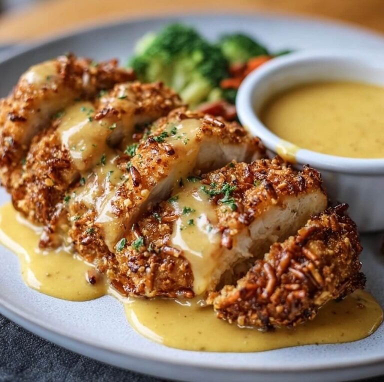 How to Make Crispy Pretzel Chicken with Tangy Mustard-Cheddar Sauce